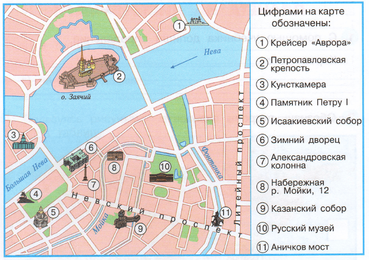 Проследи по плану санкт петербурга помещенному в учебнике