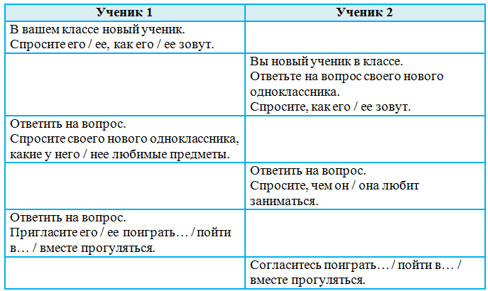 Выберите один из диалогов и разыграйте его со своим одноклассником ...